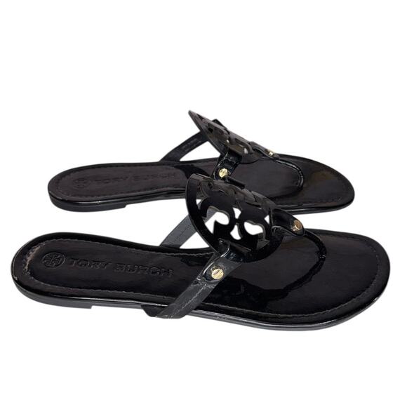 EUC Tory Burch Miller Black Sandals Flip Flops Size 11 Black Patent Leather - Picture 6 of 13